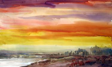 Sunset Landscape-Watercolor on paper thumb