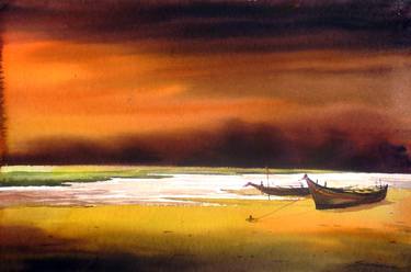 Stormy day & Fishing boats-Watercolor on paper thumb