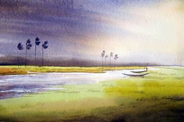 Monsoon Village Landscape-Watercolor on Paper thumb