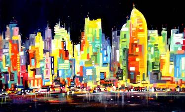 City at Night-Acrylic on Canvas thumb