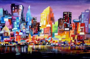 Original Abstract Expressionism Cities Paintings by Samiran Sarkar