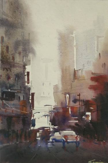 Morning City Light-Watercolor on Paper thumb