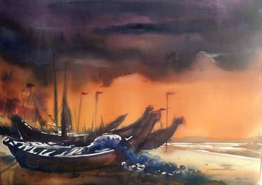 Stormy Seashore - Watercolor on paper thumb