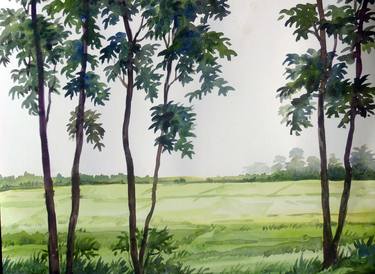 Green Corn Field,Trees and Rural Landscape thumb