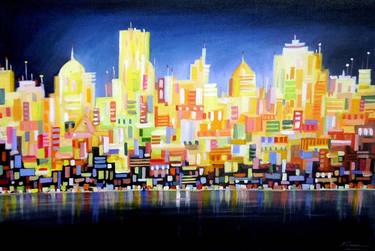Print of Abstract Cities Paintings by Samiran Sarkar