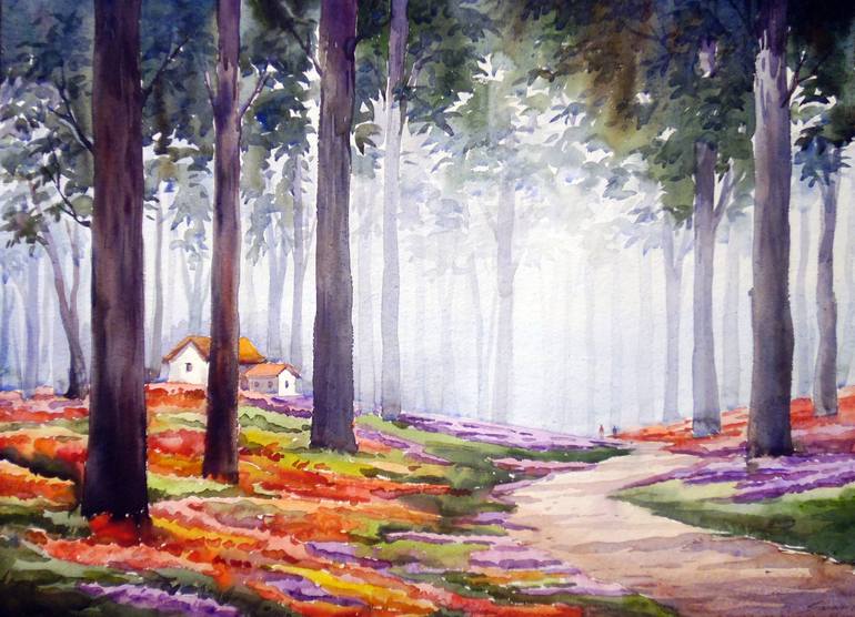 Flower Garden Inside A Forest Watercolor On Paper Painting Painting By Samiran Sarkar Saatchi Art