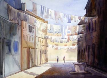 Venice Laundry at Morning-watercolor on Paper thumb