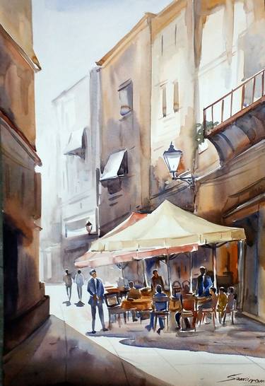 Venice Cafe - Watercolor on Paper thumb