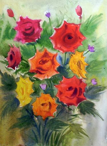 Beauty of Rose Flowers - Watercolor on Paper thumb