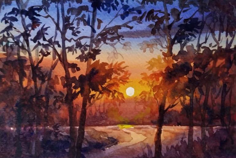 Forest Sunset Watercolor Painting for Beginners