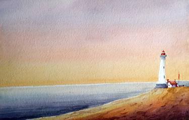 Lighthouse at Morning - Watercolor on Paper thumb