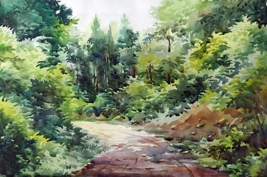 Beauty of Green Forest in India - Watercolor on Paper thumb
