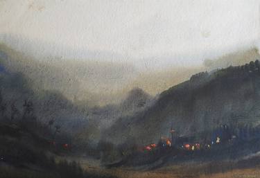 Mysterious Himalaya Landscape 5 -Watercolor on Paper thumb
