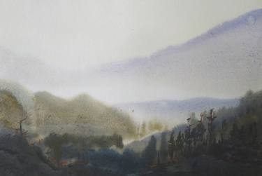 Mysterious Himalaya Landscape 6 - Watercolor on Paper Painting thumb