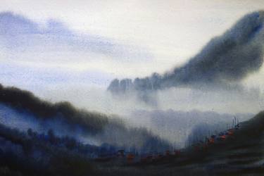 Beauty of Monsoon Himalaya Landscape - Watercolor on paper thumb