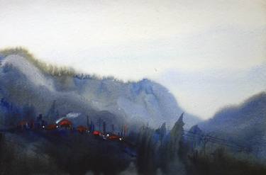 Himalaya Mountain Landscape - Watercolor Painting thumb