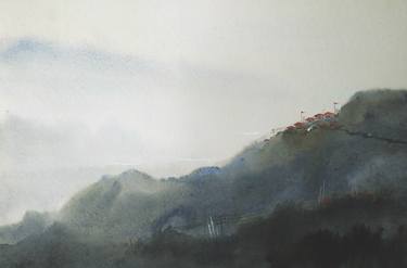 Himalaya Mountain Village Landscape - Watercolor Painting on Paper thumb