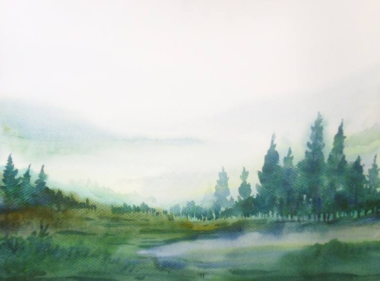 mountain and forest painting