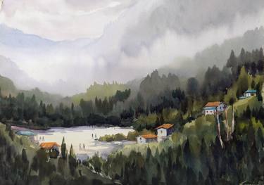Himalaya Mountain Village-Watercolor on Paper thumb