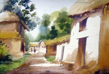 Bengal Rural Village - Watercolor on Paper thumb