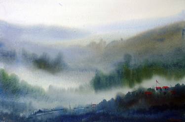 Monsoon Himalaya Landscape- Watercolor on Paper thumb