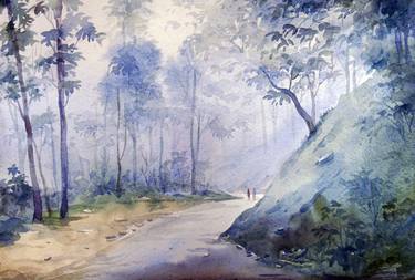 Mysterious Himalayan Mountain Forest - Watercolor on Paper thumb