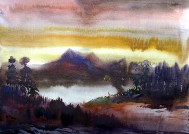 Evening Himalaya Village - Watercolor on Paper. thumb