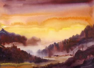 Beauty of Himalaya Sunset - Watercolor on Paper thumb