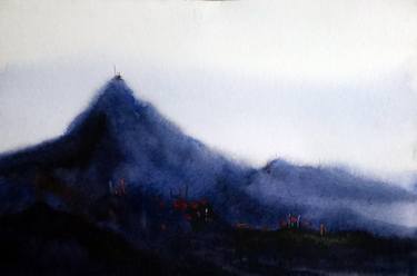 Mystery  Mountain Peaks - Watercolor on Paper Painting thumb