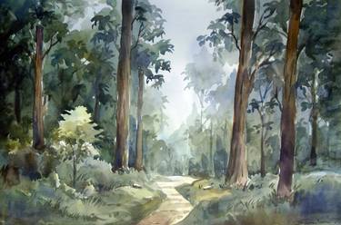 Mountain Dense Forest  - watercolor on paper thumb