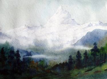 Morning Peaks - Watercolor on Paper thumb
