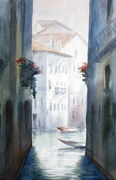 Venice Canals at Early Morning - Watercolor painting thumb