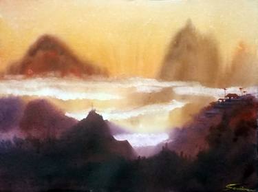 Sunset Cloudy Mountain Landscape thumb