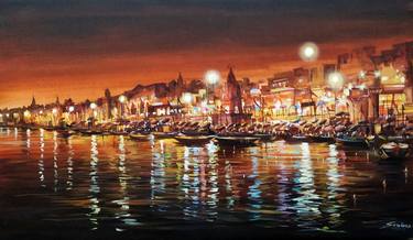 Saatchi Art Artist Samiran Sarkar; Paintings, “Varanasi At Night” #art