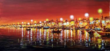 Beauty of Night of Varanasi Ghats thumb