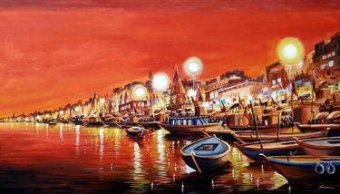 Beauty of Night Varanasi Ghats thumb