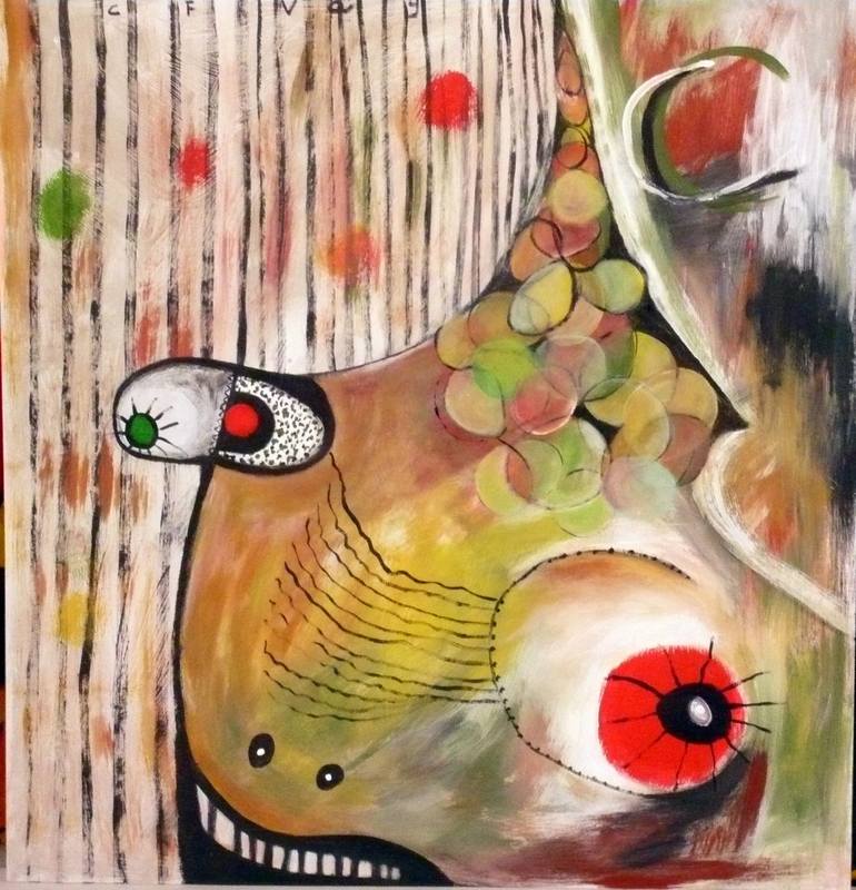 Original Abstract Expressionism Fish Painting by Concha Flores Vay