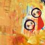 Composition executed with acrylic, the painitng depicts small children who are just learning to speak using the word " semos" instead of "somos". from there the title.