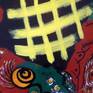 Abstract composition executed with acrylic on md, framed, among a few things the painting depicts a small yellow gate,