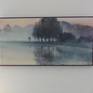 Painting framed and hung between two windows