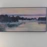 Painting framed and hung between two windows