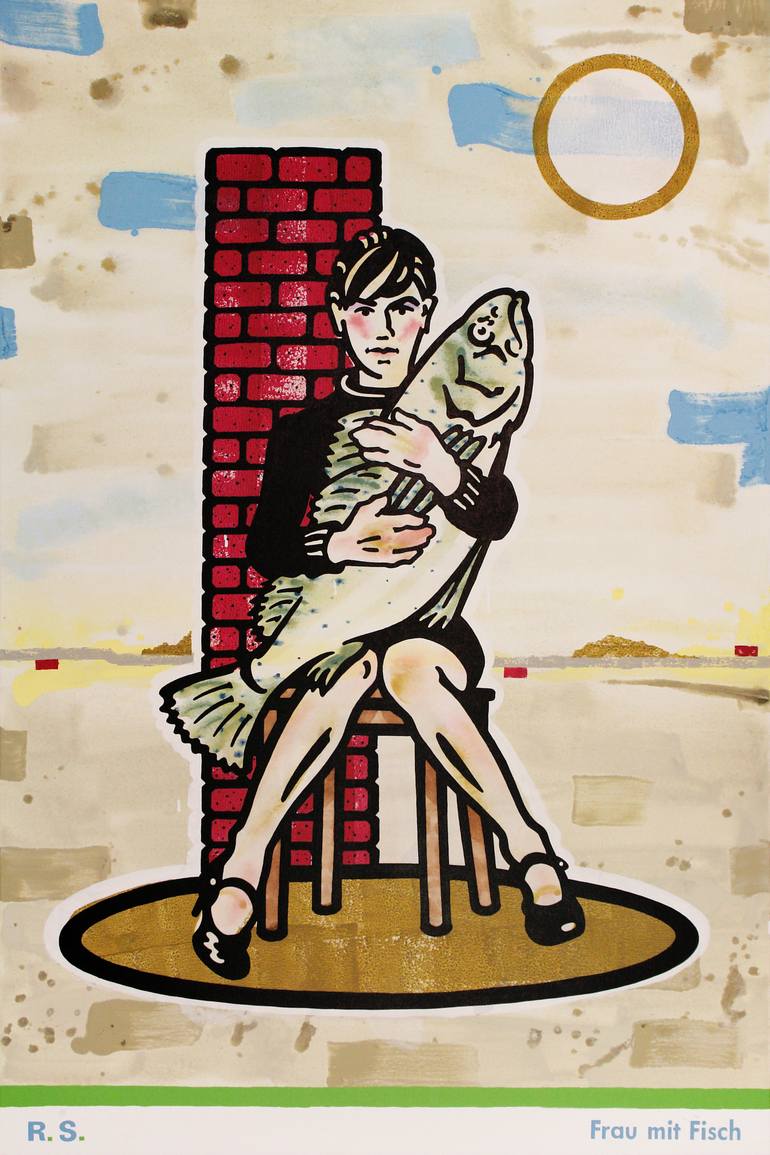 Frau Mit Fisch (woman With Fish) Painting By Ralf Schmidt 