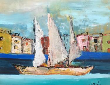 Original Expressionism Boat Paintings by Gisela Gaffoglio