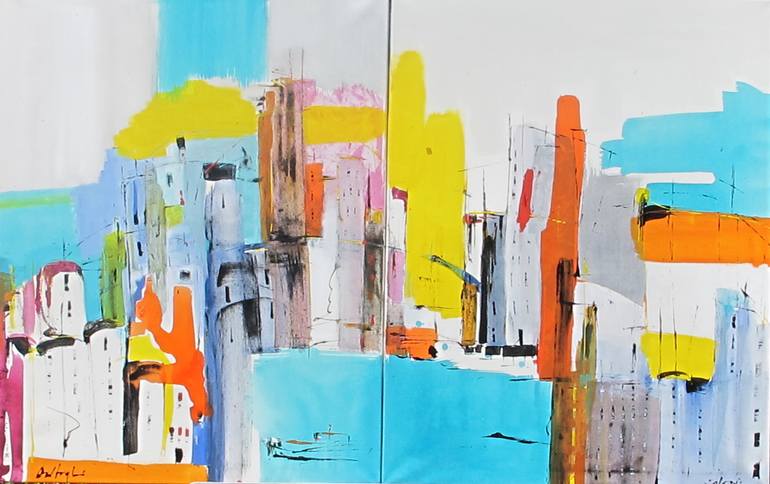 Original Architecture Painting by Gisela Gaffoglio | Abstract Art on Canvas | West and East sides