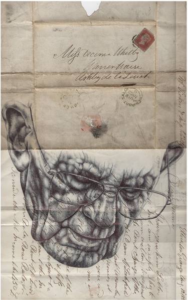 'And the words tore me apart' Bic Biro drawing on 1853 letter/envelope. thumb