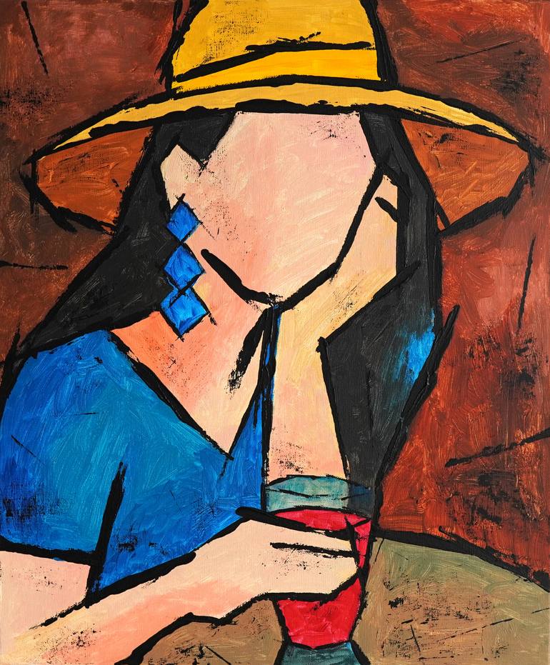 Original People Painting by Tanya Grabkova | Modernism Art on Canvas | A Glass of Sangria