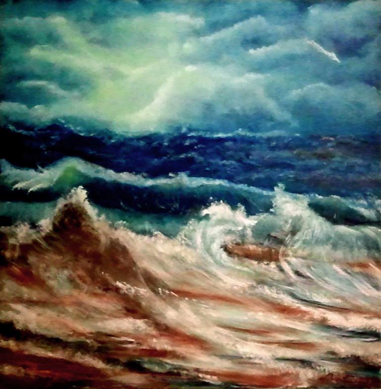 stormy waves Painting by Liana Horbaniuc | Saatchi Art