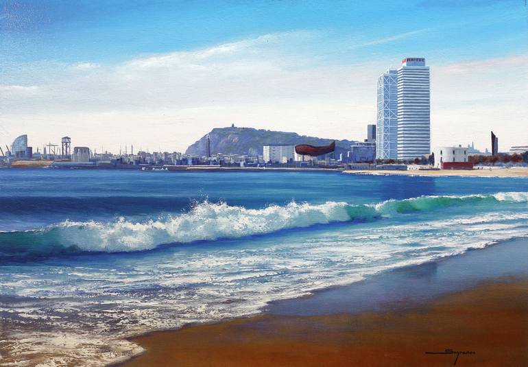 Original Beach Painting by Jordi Sugranes | Fine Art Art on Canvas | Barcelona beach