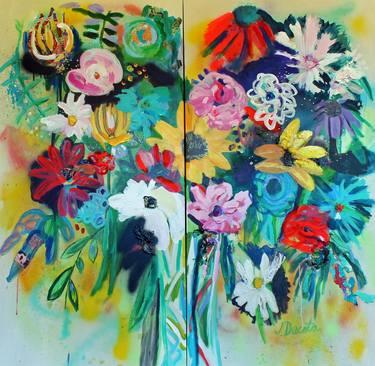 Print of Abstract Expressionism Floral Paintings by Jen Dacota