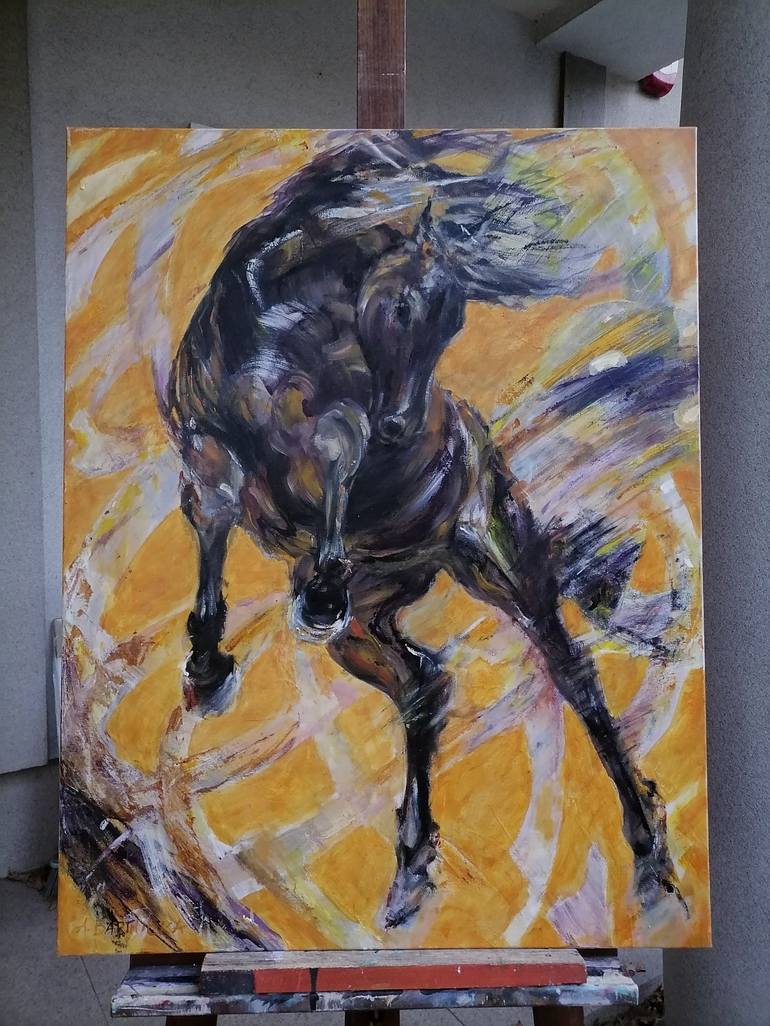 Original Expressionism Horse Painting by Anna Bartnicka
